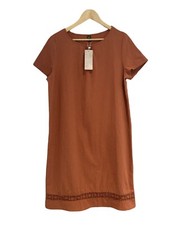 Emery Rose Cotton Dress Size L Short Sleeved Burnt Orange Lace Trim Holiday