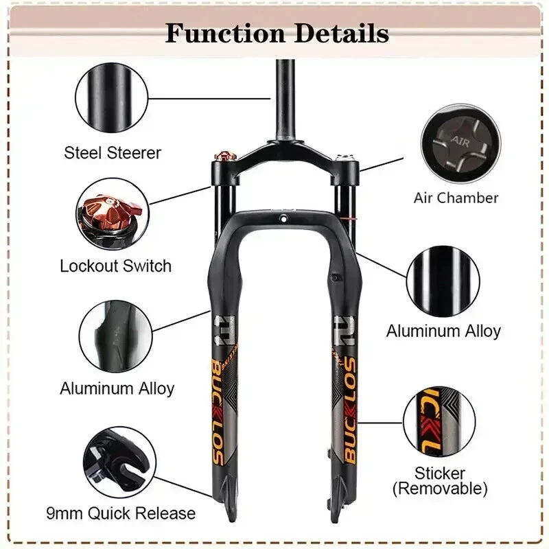 26 Inch Travel 120mm Beach Fat Bike Air Suspension Fork Manual Lockout QR Fork - Image 3 of 4