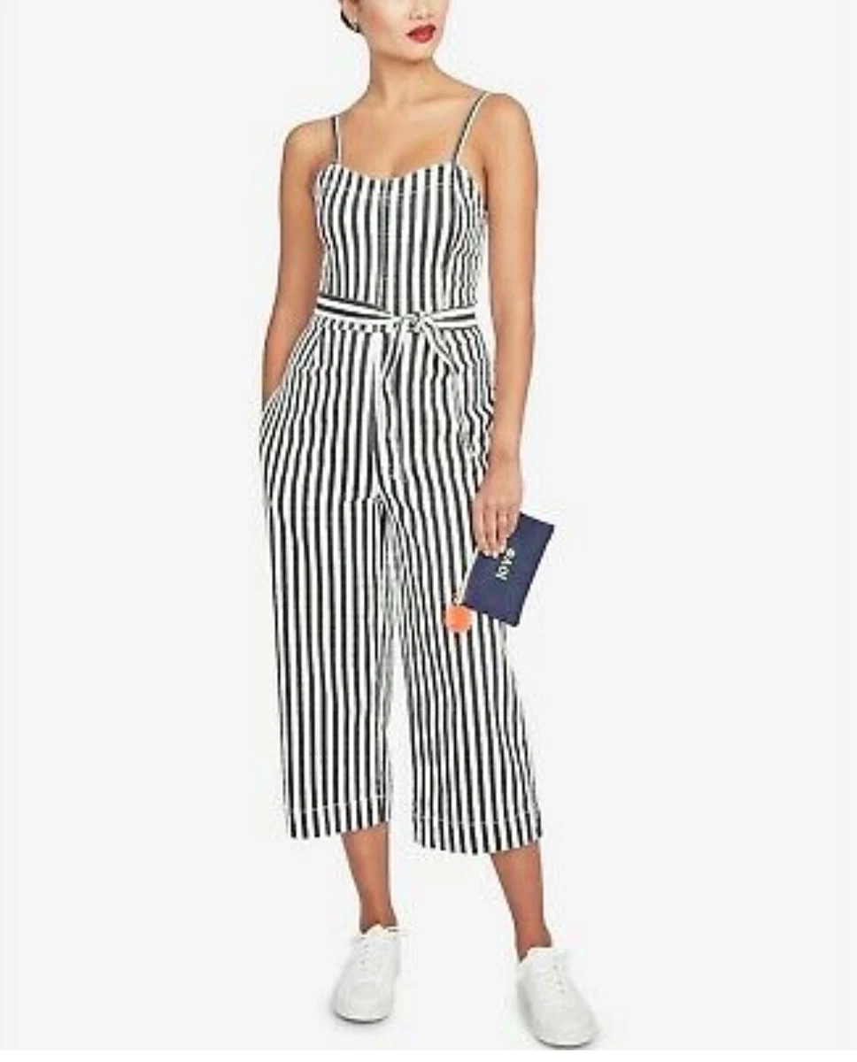 Rachel Roy Sleeveless Striped Cropped Jumpsuit Black White