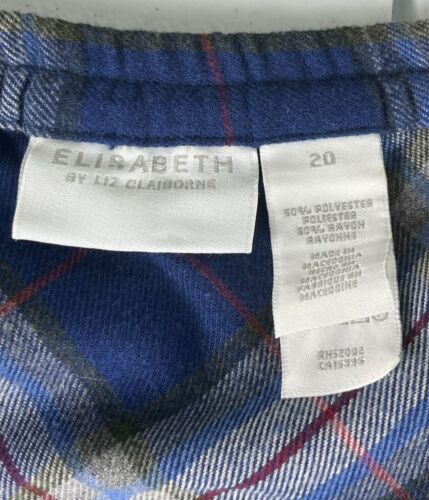 Elisabeth Liz Claiborne Plaid Midi Skirt Women's 20 Blue White Red Elastic Waist - Picture 3 of 5
