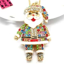 New Betsey Johnson colorful crystal Enamel Christmas Santa Claus Necklace