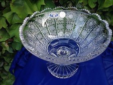 VINTAGE BOHEMIA QUEEN LACE HAND CUT 24 LEAD CRYSTAL PEDESTAL BOWL 8" NIB