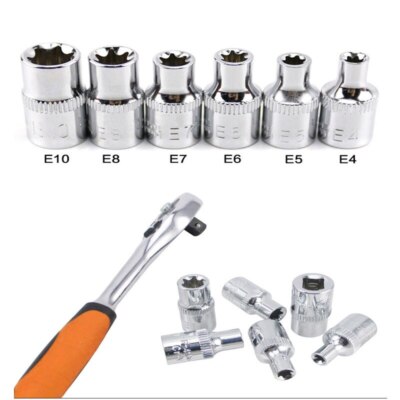6Stk. Innensechskant-Steckschlüsselsatz E-TORX Außensechskant E4-E10 3/8'' 1/4''