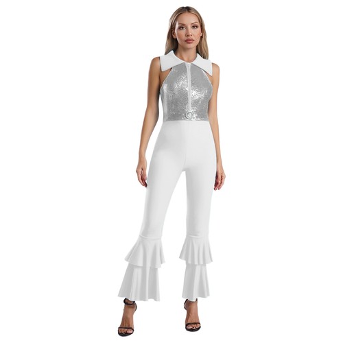 Women Jumpsuit Party Bodysuit O-Ring Front Romper Rhinestone Nightclub Stage - Picture 33 of 94