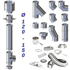 Canna Fumaria D.120-150 Stufa a Pellet Kit Tubo Acciaio Inox Monoparete Camino