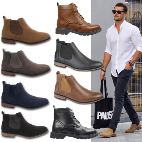 Mens Faux Suede Chelsea Boots Designer Smart Casual Desert Dealer Ankle Shoes - Picture 1 of 16