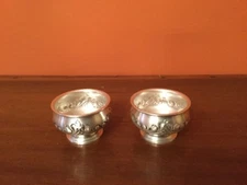 VTG Sterling MASTER SALT CELLARS (2) Hand Chased Repousse By M FRED HIRSCH, Co.