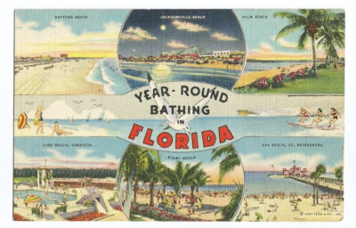 Florida FL Postcard Bathing Beaches Souvenir