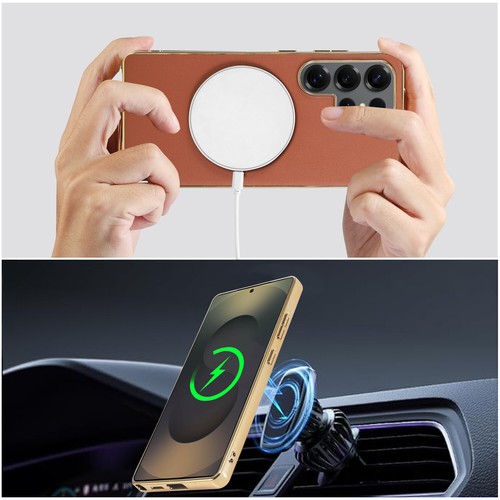 Funda magnética segura con soporte de anillo de borde enchapado en oro para Samsung S25Ultra/S24Ultra - Imagen 5 de 11