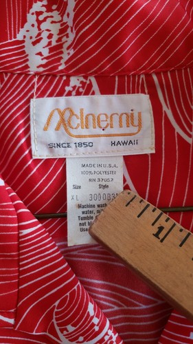 Camisa McInerny Vintage Para Hombre Hawaiana Abotonada Grande XL Ondas Rojas - Imagen 7 de 7