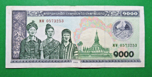 2003 Peoples Democratic Republic of Laos 1,000 Kip Banknote - Free Shipping