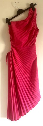 New Shein SXY Hot Pink Asymmetric Pleater Occasion Maxi Dress Size M UK 10