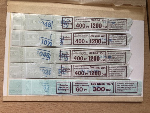 Briefmarken BRD Bund 5 Banderolen, Zehnerbogenbinde und Brief Endstreifen 107