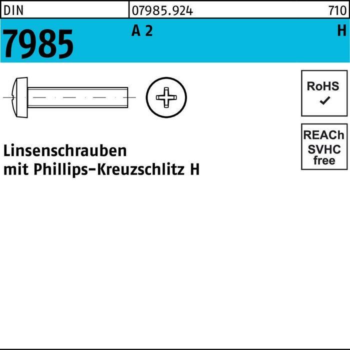 Reyher Linsenschraube DIN 7985 м.Кройцшлиц-PH M 5 x 60 -H A 2