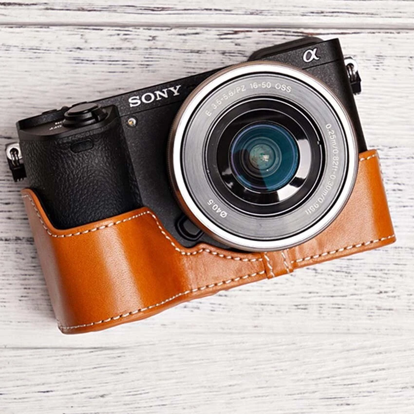 2024 手工制作真皮相机半保护套 外壳包 适用于索尼 A6500 — 第 4/4 张图片