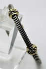 B354 Simply Unique design style Two Gold Dots Silver Cable Cuff Bracelet M196