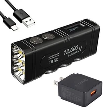 NITECORE TM12K 12,000 Lumen Rechargeable Flashlight with  QC3.0 charger adapter