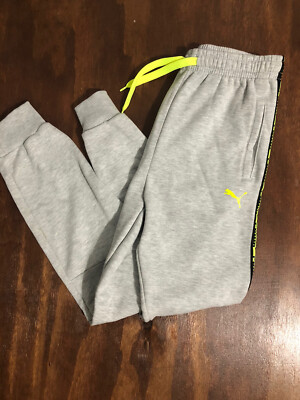 puma jogger sweatpants boys large cotton blend gray neon