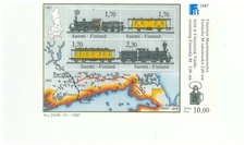 FINLAND SC.755 1987 FINLANDIA LOCOMOTIVES AND MAIL CARS MNH S/S BLKPG7