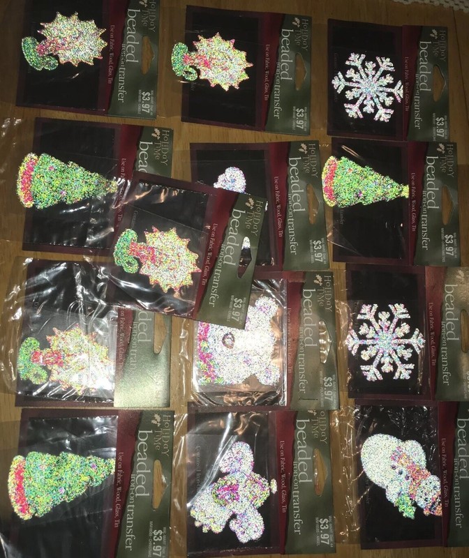🌲 13 NIP LOT BEADED CHRISTMAS IRON ON TRANSFERS Reflective Holiday Cheer L👀k