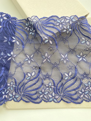 Stretch Navy Blue Floral Double-edged Lace Trim/Sewing/Crafts/Lingerie/8" Wide - Picture 2 of 15