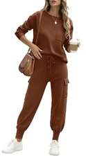 Women’s Two Piece Outfit Sweater Set Long Sleeve Knit Top Matching Cargo Joggers