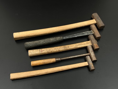 Japanese Vintage iron hammer 5set made by the famous blacksmith / Chisel d55