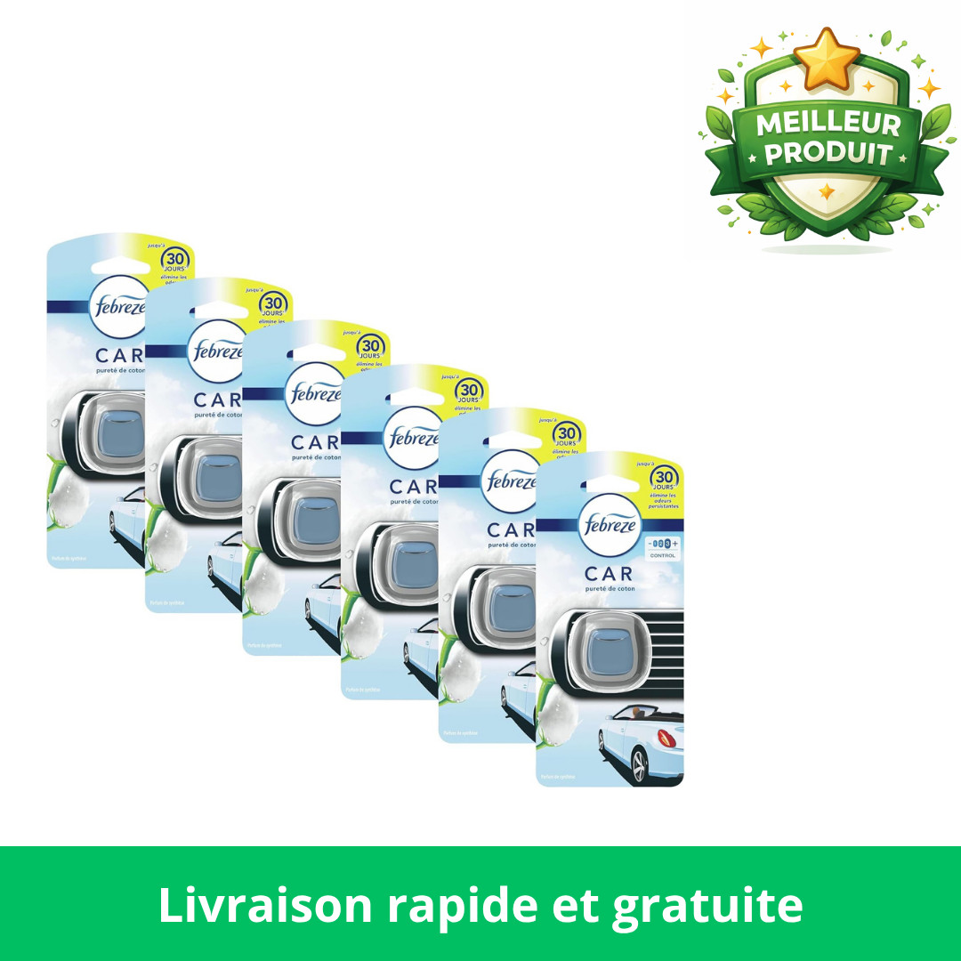 Désodorisant voiture à diffusion continue, parfum coton anti odeur persistante