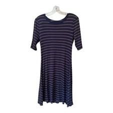 Old Navy Striped Rib Knit Dress M Fit Flare 3/4 Sleeve 90s Preppy Navy