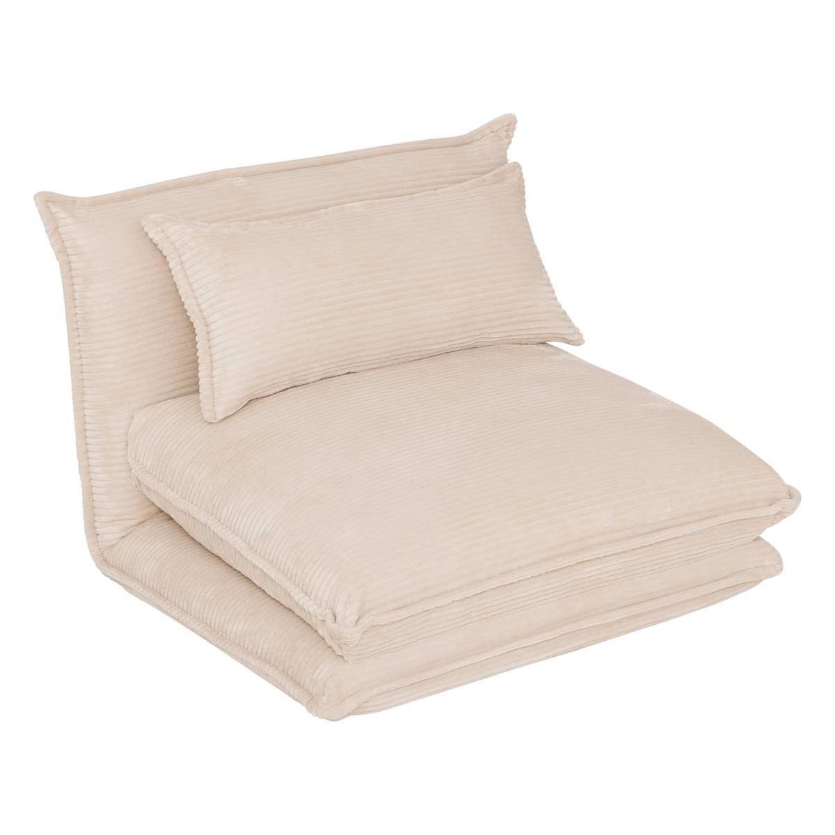 Chauffeuse pliable côtelée Elois 85cm beige lit d'appoint gain de place