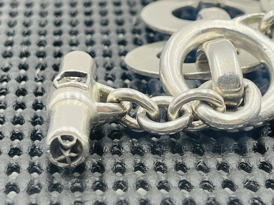 Brazalete de palanca de eslabones de disco círculo ancho plata esterlina vintage con cordón de guijarros Foto 4 de 4