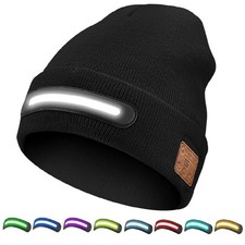 Warm Beanie Hat with Integrated LED Front Light and Bluetooth Music Earphone