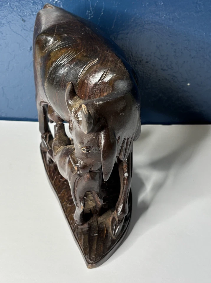 牛小牛雕像复古家居装饰老式木制工艺品室内装饰礼物 — 第 3/4 张图片