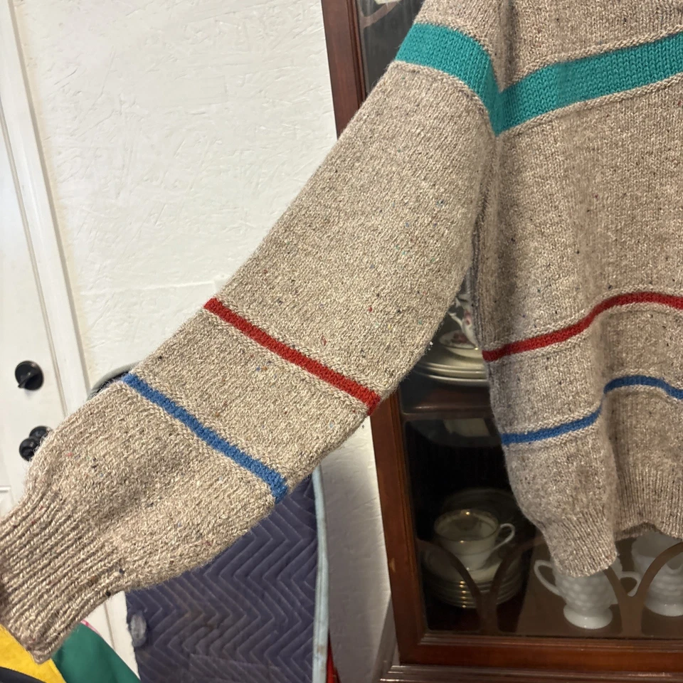 Vintage Pendleton Henley Knit Sweater Men L Brown Colorful Striped Made USA - Image 4 of 4