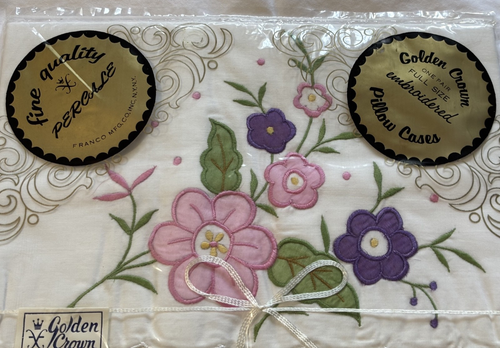 Golden Crown Vintage Percale Embroidery Spokework New Pillowcases - Bild 3 von 4