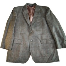 JOS A BANK Suit Jacket Sport Coat Blazer 46R Gray Green Plaid Wool Signature