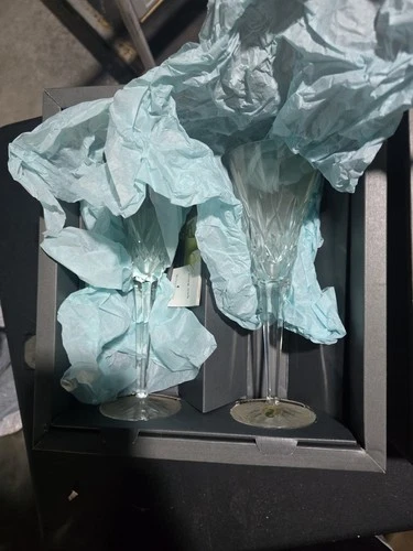 Vintage Waterford Crystal Wedding Toasting Champagne Flutes Set of 2 New In Box