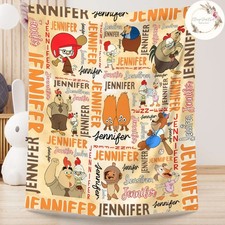 Personalized Cute Farm Animal Flannel Blanket Custom Name Baby Gift