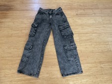 Black baggy multi pocketed used cargo jeans e...