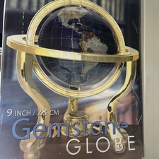 Gemstone Globe With Gold Stand And Compass 14" Tall 9" Diameter New In Box