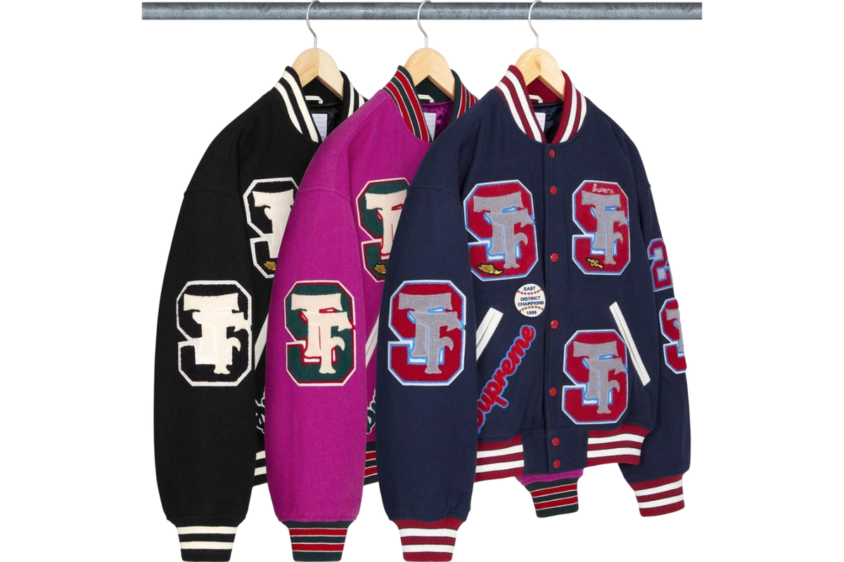 Supreme Drill Team Varsity Jacket Black Navy Magenta 3colors FW25
