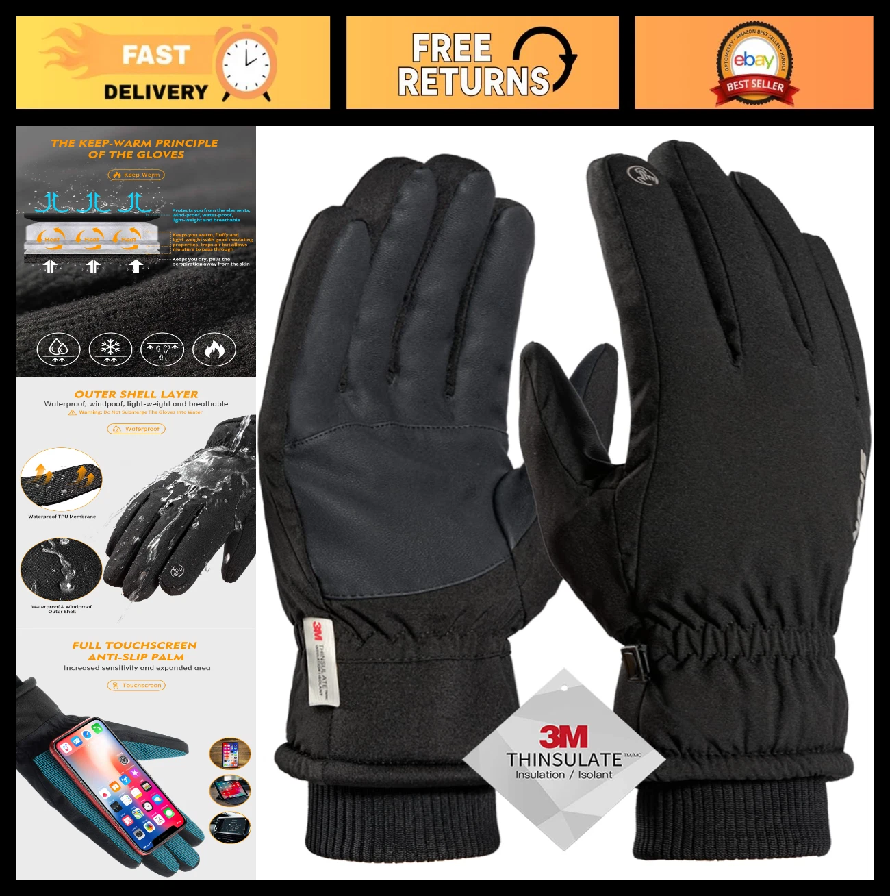 Warm Winter Gloves for Men & Women - Waterproof, Windproof, Touchscreen, Anti-Sl
Opens in a new wind