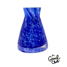 Vintage Cobalt Blue & White Mottled Art Glass Beaker Bud Vase 4" - Free Shipping