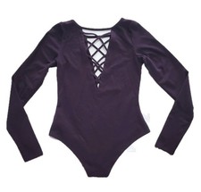 Chaser Quadrablend Long Sleeve Criss Cross Bodysuit Purple Plum Medium