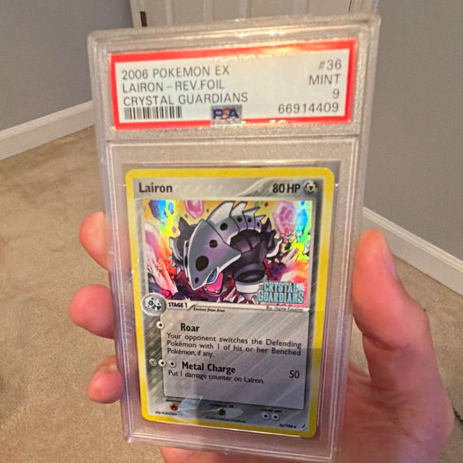 2006 Pokemon EX Crystal Guardians Lairon 36/100 Reverse Holo Eng PSA 9