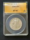 1938 "D" Walking Liberty Half Dollar 50c ANACS EF40 Details Extra Fine XF