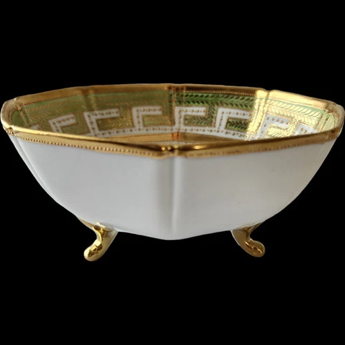 Antique Nippon RC Octagonal Footed Bowl – Hand Painted Porcelain with Gold & Gre
