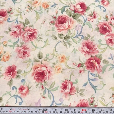 Rose Whispers by Fabri-Quilt Florals on Cream Cotton Fabric by the HALF YARD