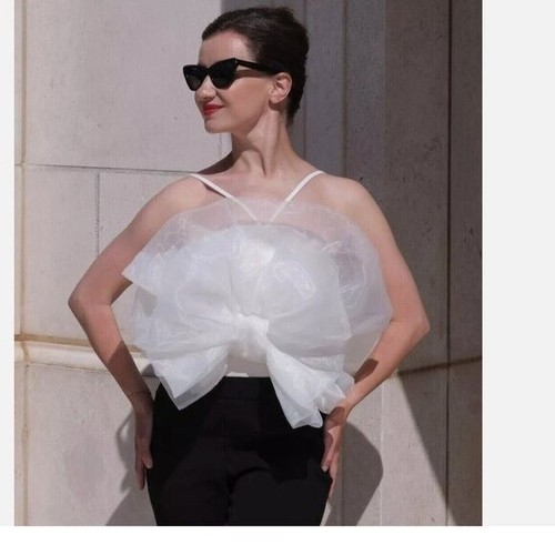 NWT Zara Maxi Organza Fan Bodysuit Strappy Top White Medium RARE - Picture 13 of 14