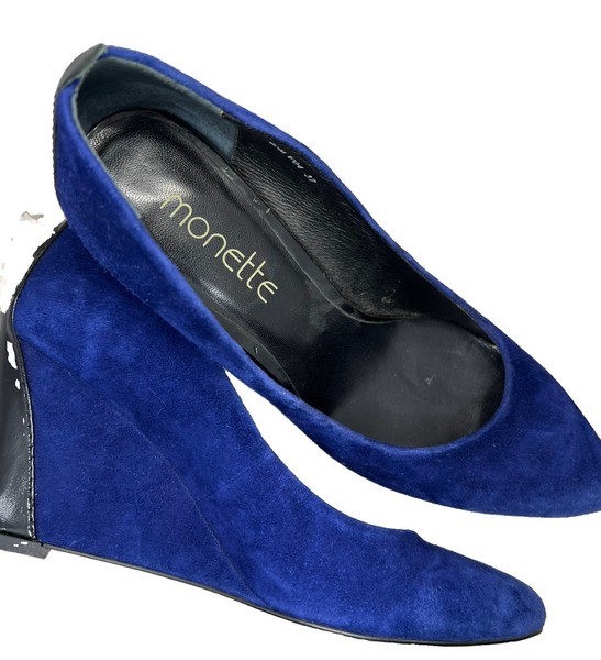 Monette Dark Blue Suede Leather Wedge Heel Size 37